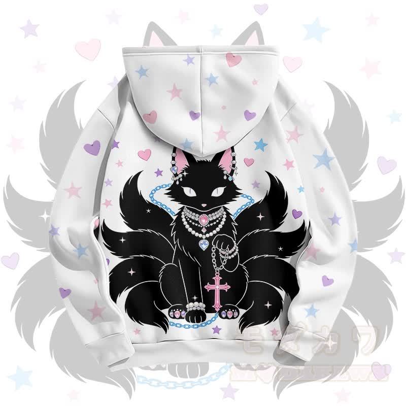 Black Nine Tailed Fox Cross Graphic Modakawa Gradient Pullover Hoodie - image 4