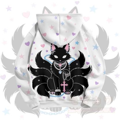 Black Nine Tailed Fox Cross Graphic Modakawa Gradient Pullover Hoodie - image 4