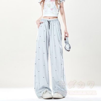 Star Print Off Shoulder Lace Top Polka Dot Wide Leg Pants Two Pieces Set - Pants - L - image 10