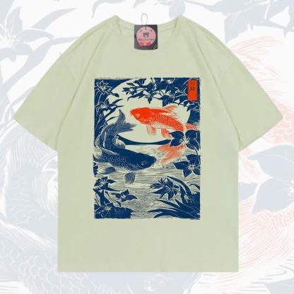 MODAKAWA Fish Print Short Sleeve T-Shirt - Pale Green - 5XL - image 6