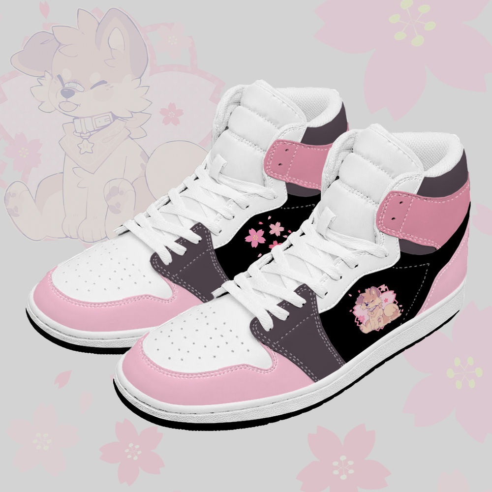 MODAKAWA X popipeko Sakura Puppy Graphic High Top Canvas Shoes - Black & Pink - 48 - image 2