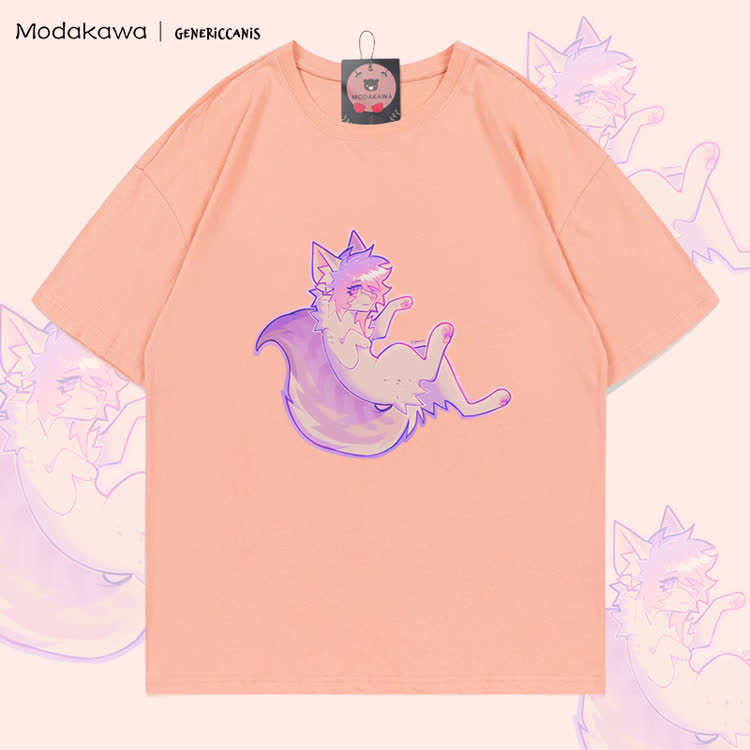 MODAKAWA X genericcanis Fox Graphic 100% Cotton T-shirt - Peach - 5XL - image 5