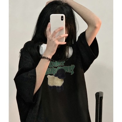 Cartoon Bunny Bear Sheep Print Loose T-Shirt - image 13