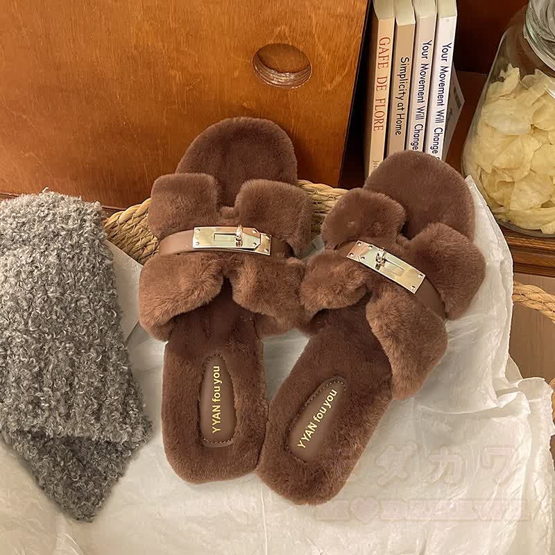 Soft Faux Fur Slip On Mules - Brown - 40 - image 15