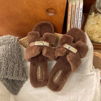 Soft Faux Fur Slip On Mules - Brown - 40 - image 15