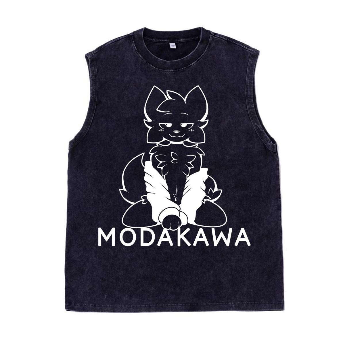 MODAKAWA X zarckets Anime Fox Graphic Unisex Vintage Washed Sleeveless T-shirt - Black - 2XL - image 3