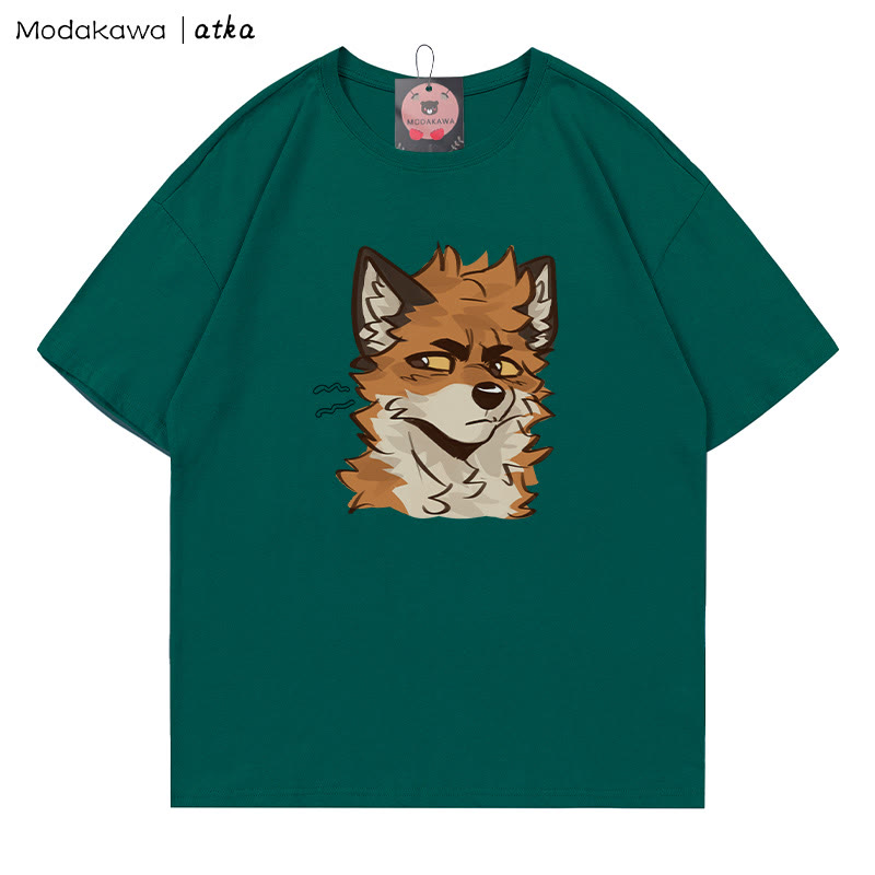 MODAKAWA X atka Cheeky Fox Face Graphic T-shirt - Olive Green - 5XL - image 3