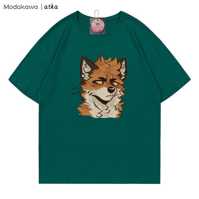 MODAKAWA X atka Cheeky Fox Face Graphic T-shirt - Olive Green - 5XL - image 3