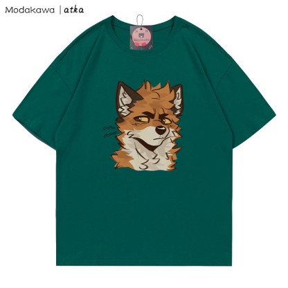 MODAKAWA X atka Cheeky Fox Face Graphic T-shirt - Olive Green - 5XL - image 3