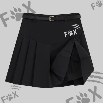 MODAKAWA X atka Funny Fox Square Neck T-shirt Belt Pleated Skirt Matching Outfit - Black Skirt - 2XL - image 5