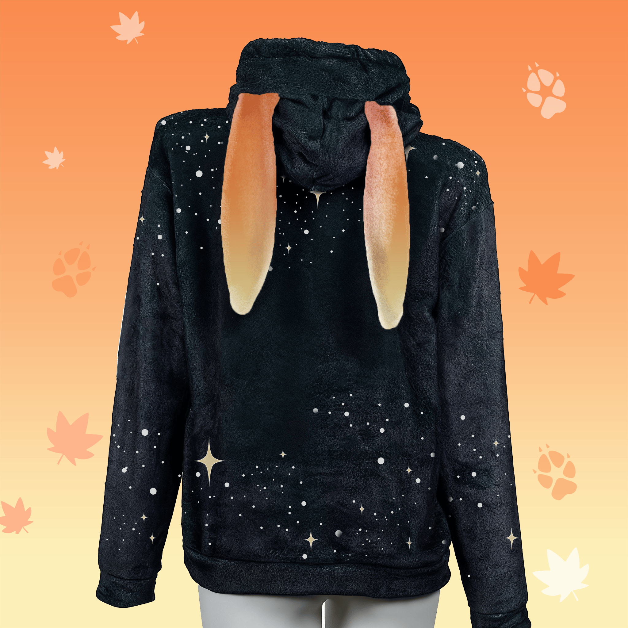 MODAKAWA Nine-tailed Fox Graphic Plush Hoodie with Bunny Ears - image 3