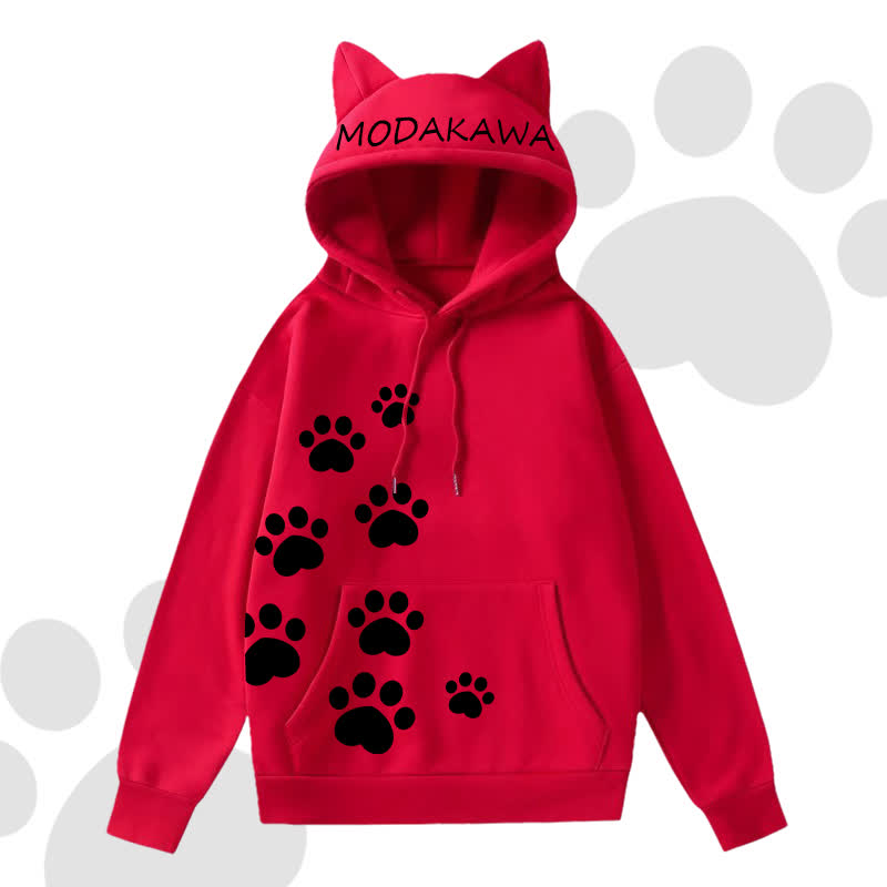 MODAKAWA Cat Paw Print Hoodie Striped Star Layered Skirt Two Pieces Set - Red Top A - 2XL - image 6