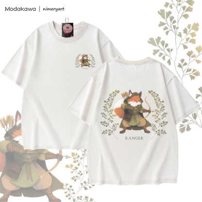 MODAKAWA X nimeryart RANGER Fox Graphic Unisex Vintage Washed T-shirt - Apricot - 5XL - image 4