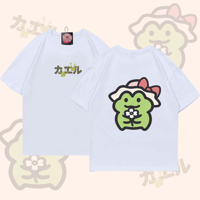 Flower Frog Graphic T-shirt - White - 5XL - image 3