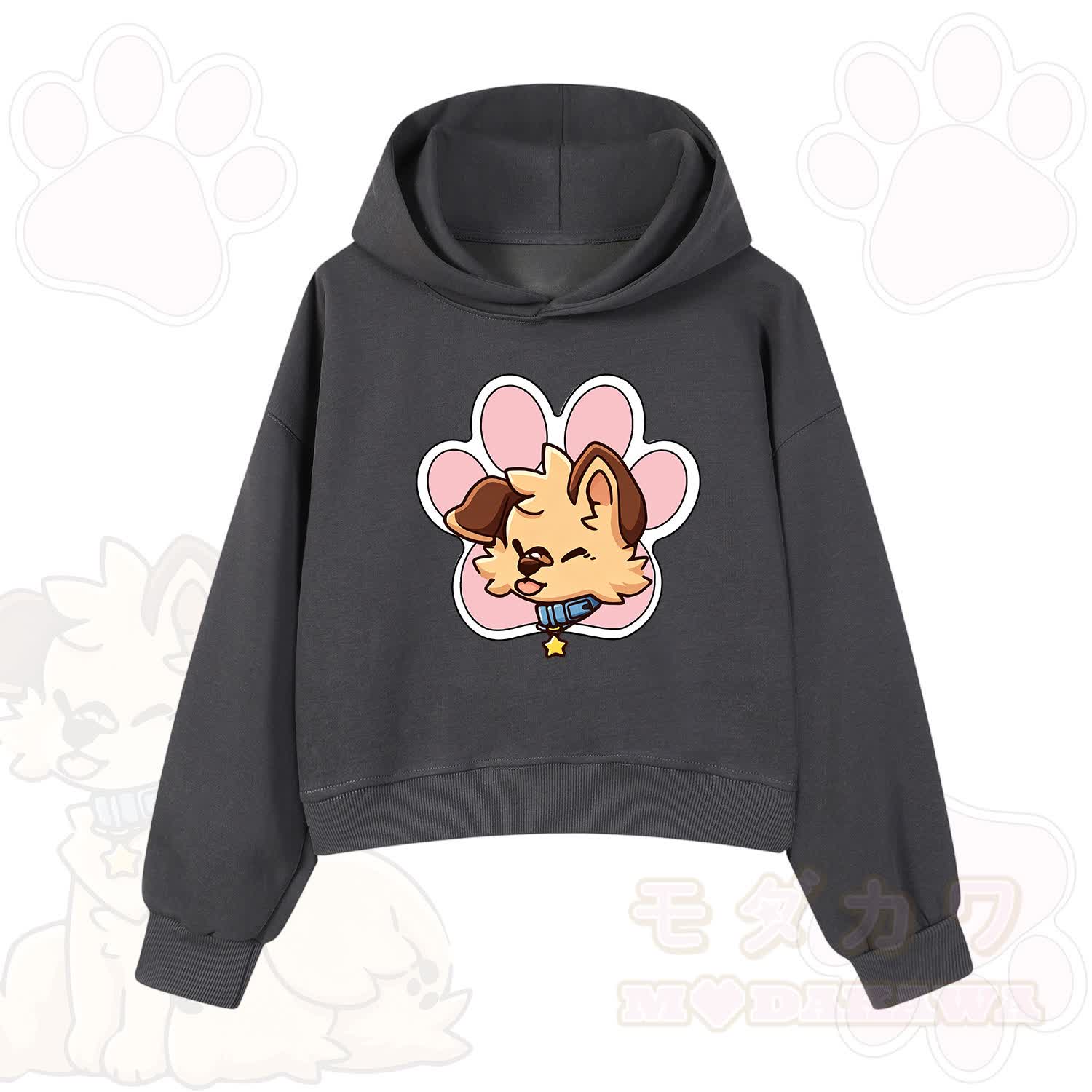 MODAKAWA X popipeko Cute Puppy Print Hoodie Sweatshirt - Dark Grey - 3XL - image 8
