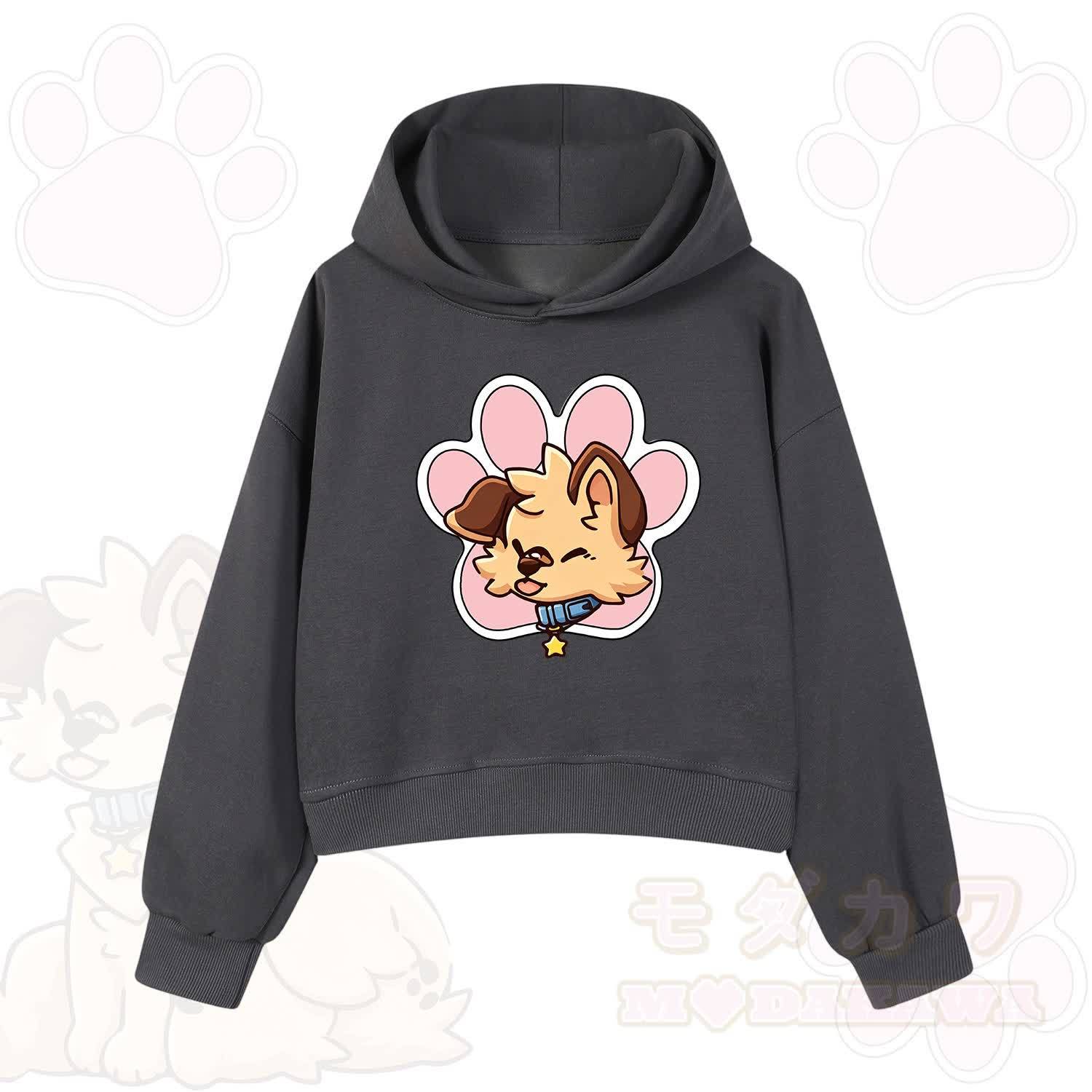 MODAKAWA X popipeko Cute Puppy Print Hoodie Sweatshirt - Dark Grey - 3XL - image 8