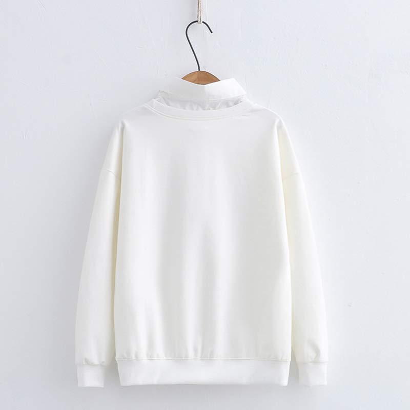 Cartoon Bear Bunny Print Fake Two Pieces Sweatshirt - image 5