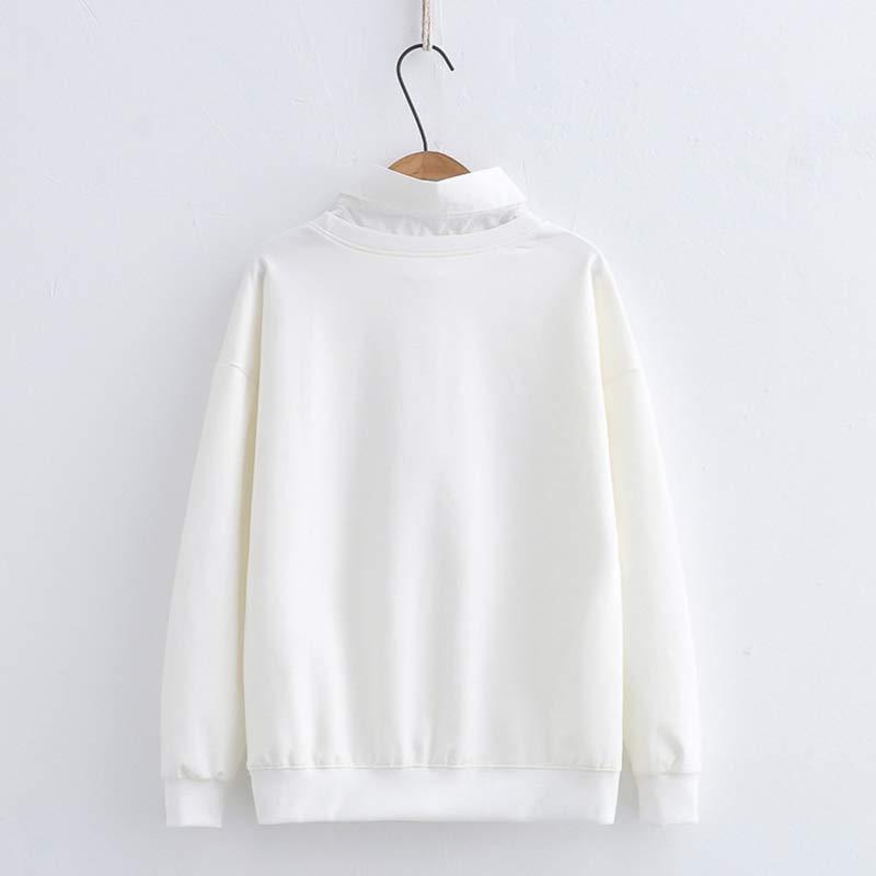 Cartoon Bear Bunny Print Fake Two Pieces Sweatshirt - image 5
