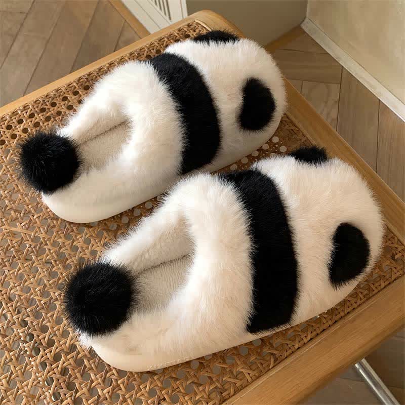 Lovely Cartoon Panda Fuzzy Ball Plush Slippers - A - 44-45 - image 2