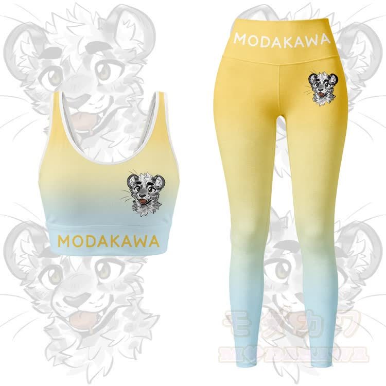 MODAKAWA X atka Tiger Graphic Gradient Sports Bra Top Leggings Matching Outfit - Yellow Set - 5XL - image 13