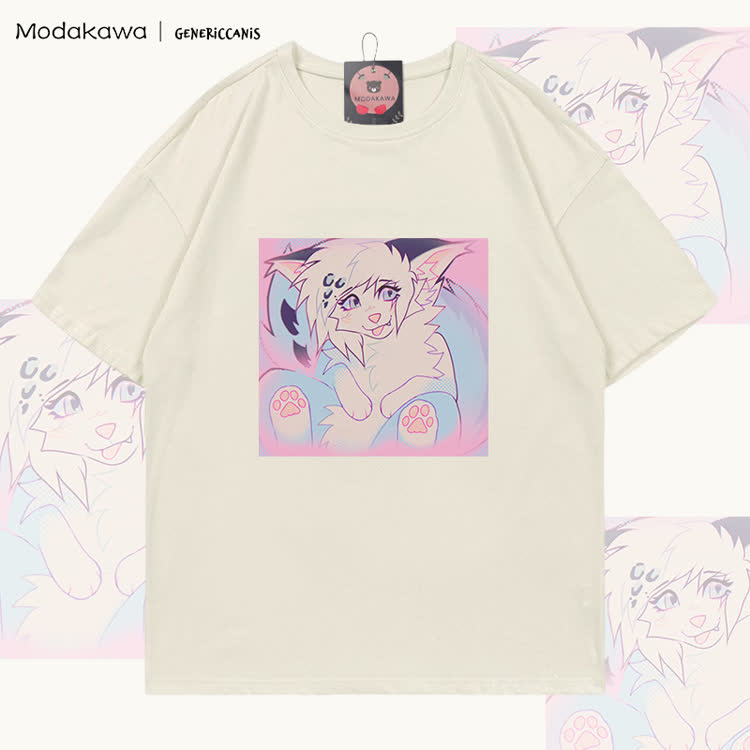 MODAKAWA X genericcanis Tongue Out Fox Graphic 100% Cotton T-shirt - Light Beige - 5XL - image 3