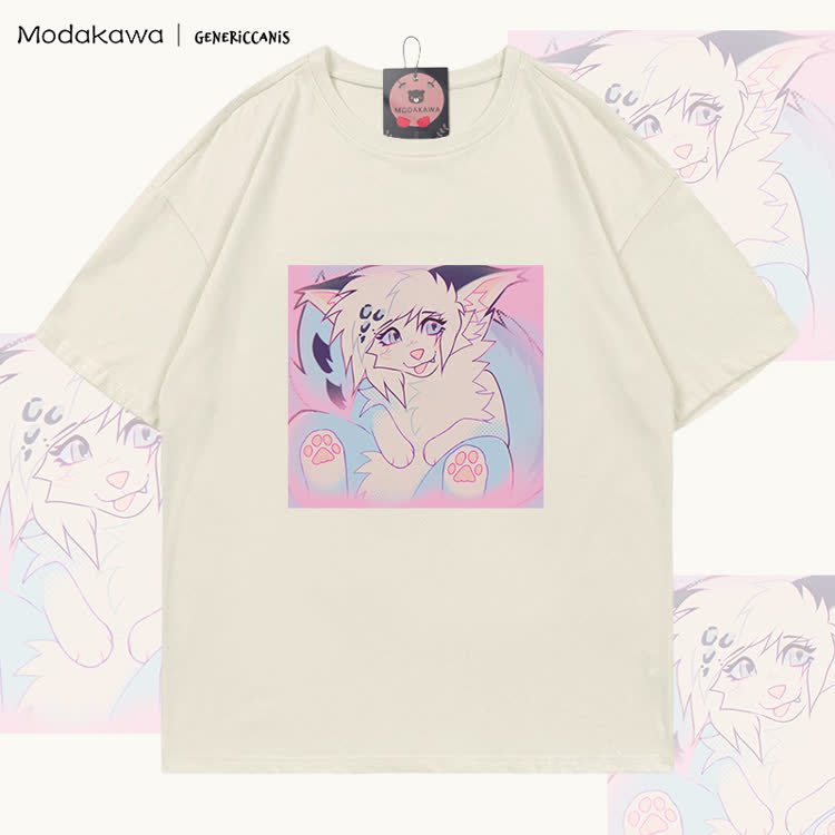 MODAKAWA X genericcanis Tongue Out Fox Graphic 100% Cotton T-shirt - Light Beige - 5XL - image 3
