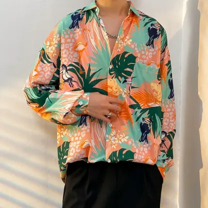 Men's Vintage Print Long Sleeve Button-Up Shirt - Multicolor R - 3XL - image 19