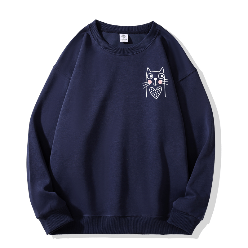 Kitty Print Round Collar Sweatshirt - Purplish Blue - 5XL - image 5