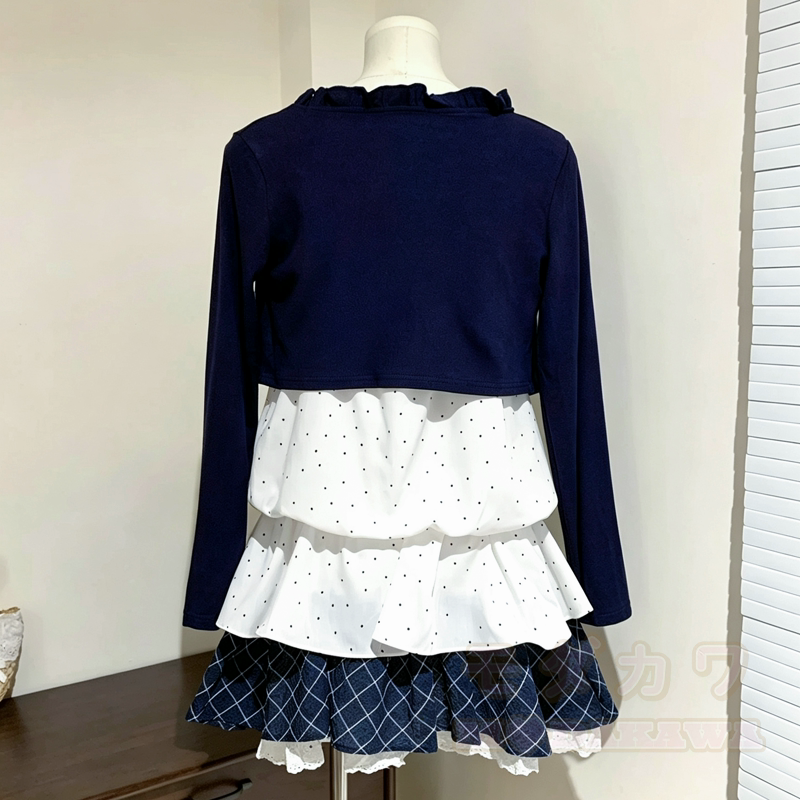 Long Sleeve Cardigan Polka Dot Bow Cami Tiered Dress Two Pieces Set - image 4