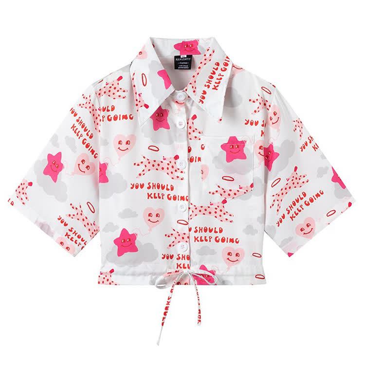 Animal Print Short Sleeve Button-Up Shirt - Multicolor J - L - image 11