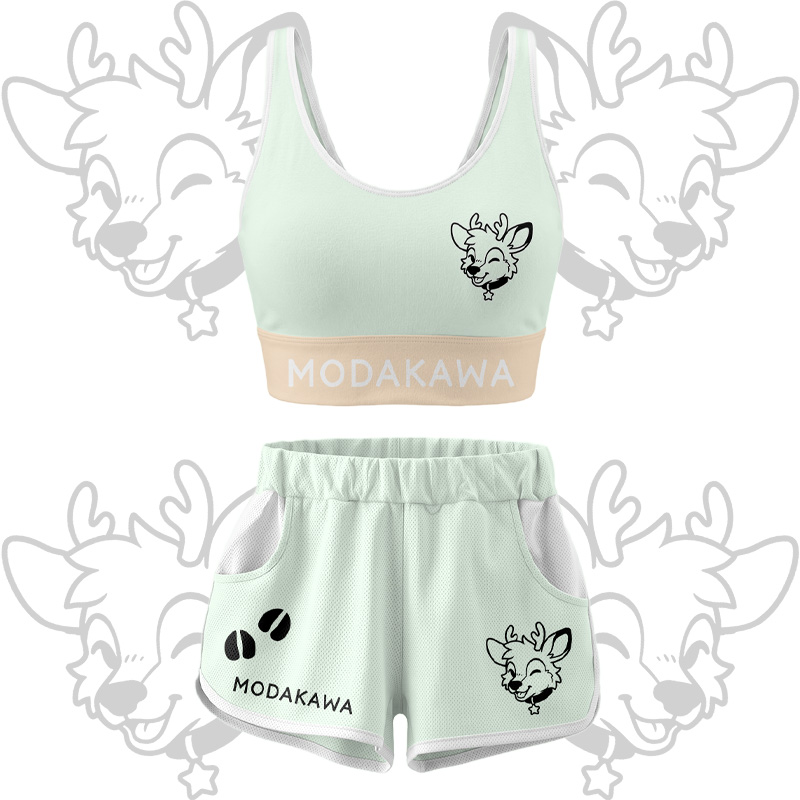 Deer Graphic Crop Tank Sport Top Shorts Bikini Modakawa Matching Outfit - Green Set - 5XL - image 15