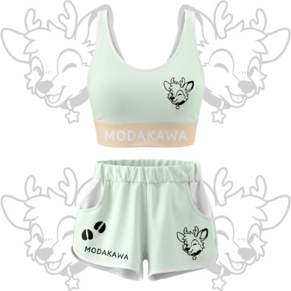 Deer Graphic Crop Tank Sport Top Shorts Bikini Modakawa Matching Outfit - Green Set - 5XL - image 15