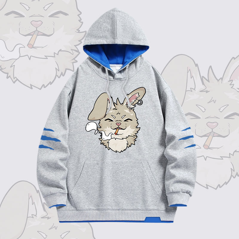 NABI Smoking Bunny Graphic Modakawa Oversized Contrast Lining Pullover Hoodie - Grey - 4XL - image 3