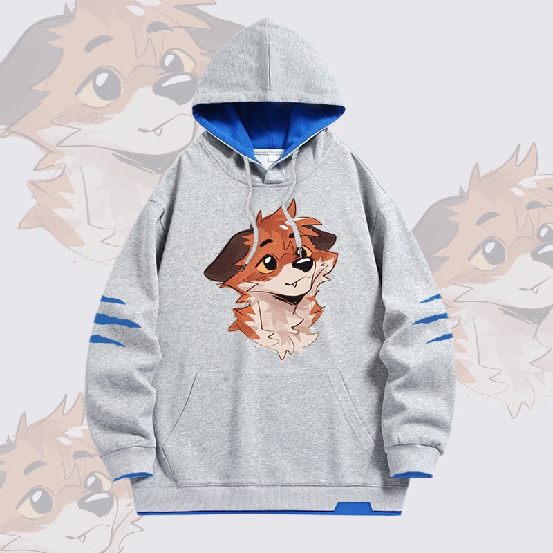 MODAKAWA X atka Anticipating Fox Graphic Oversized Contrast Lining Pullover Hoodie - Grey - 4XL - image 3