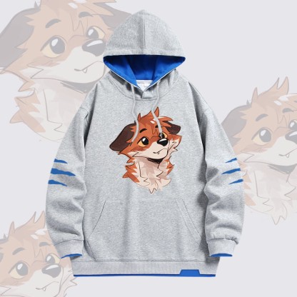 MODAKAWA X atka Anticipating Fox Graphic Oversized Contrast Lining Pullover Hoodie - Grey - 4XL - image 3
