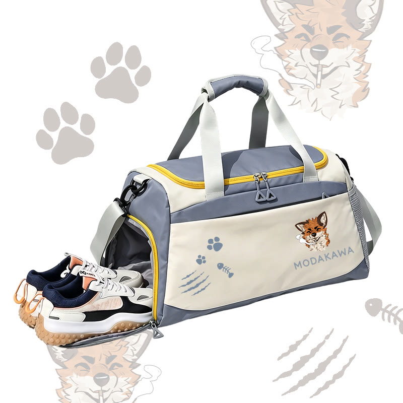 MODAKAWA X atka Fox Smoking Graphic Large Capacity Sports Gym Duffel Bag - Blue - 55*28*26 cm - image 4