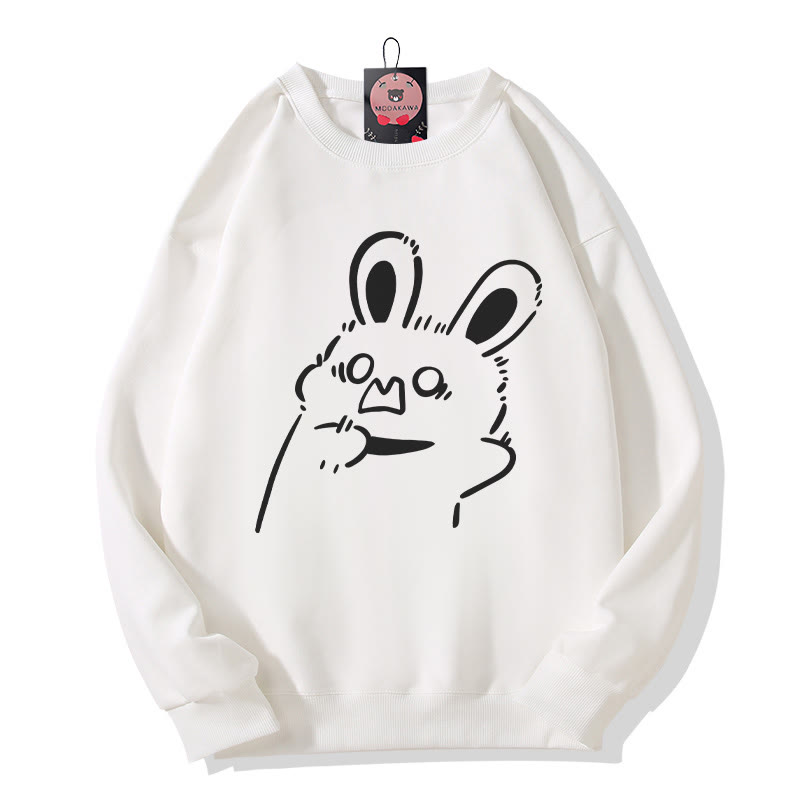 Startled Bunny Graphic Round Collar Sweatshirt - White - 5XL - image 3