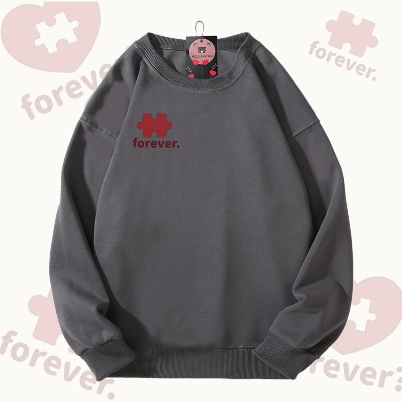 MODAKAWA FOREVER Puzzle Heart Graphic Unisex Sweatshirt - Dark Grey - 5XL - image 7