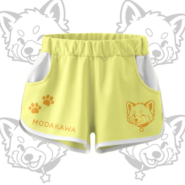 Wink Puppy Graphic Crop Tank Sport Top Shorts Bikini Modakawa Matching Outfit - Yellow Shorts - 5XL - image 8