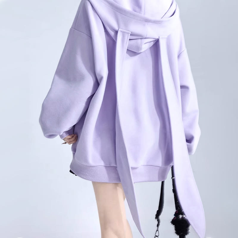 Long Bunny Ears Pocket Oversize Zipper Hooded Sweatshirt   - image 5