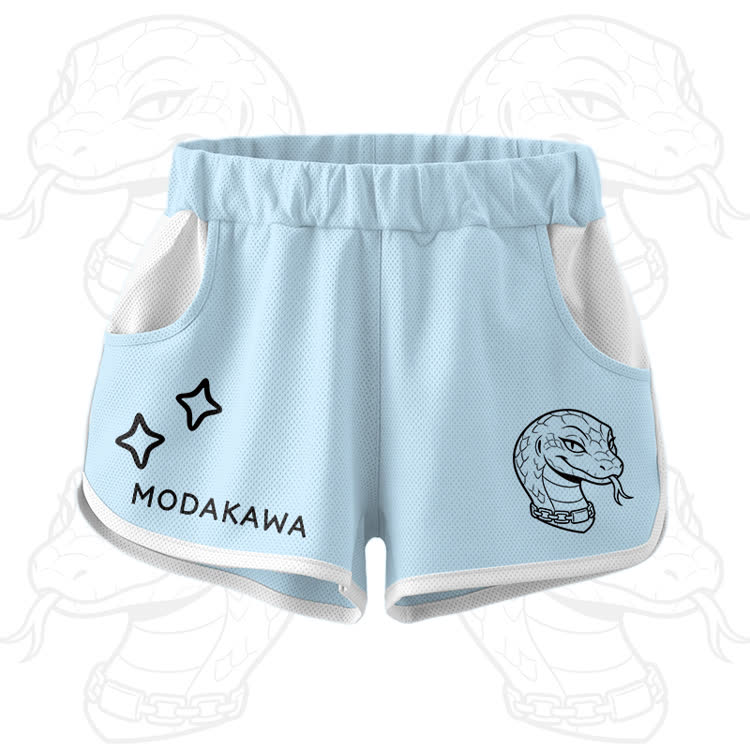 Snake Graphic Crop Tank Sport Top Shorts Modakawa Matching Outfit - Blue Shorts - 5XL - image 9