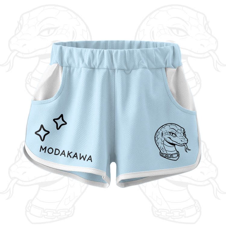 Snake Graphic Crop Tank Sport Top Shorts Modakawa Matching Outfit - Blue Shorts - 5XL - image 9