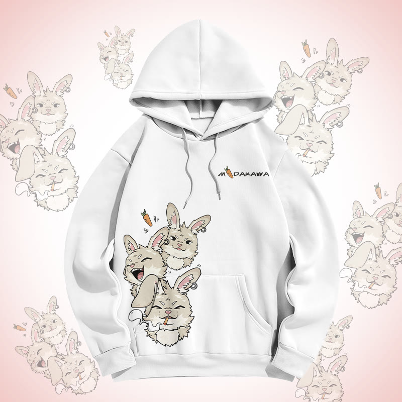 MODAKAWA Gradient Joyful Bunny Graphic Pullover Hoodie - White - 8XL - image 3