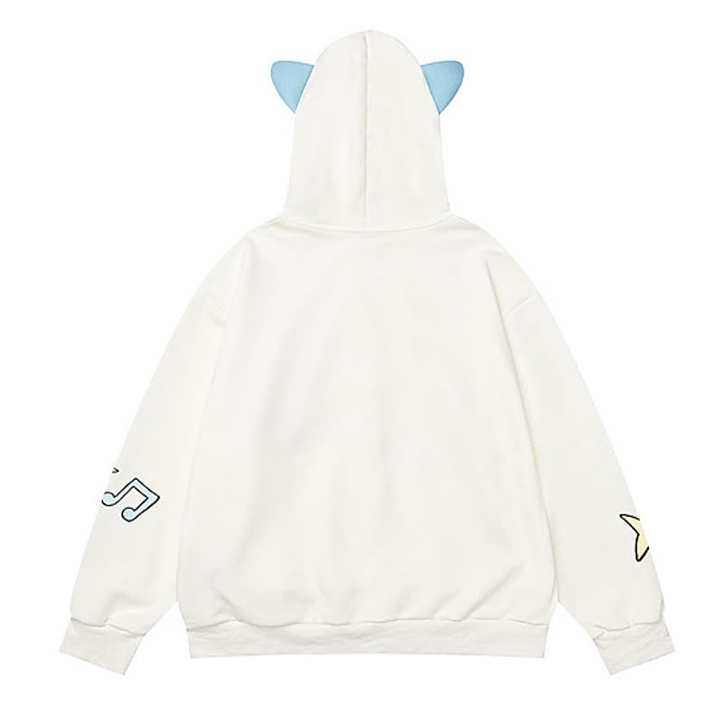 Cute Cat Ear Zip Up Music Note Cat Print Lace Trim Hoodie Sweatshirt - image 4
