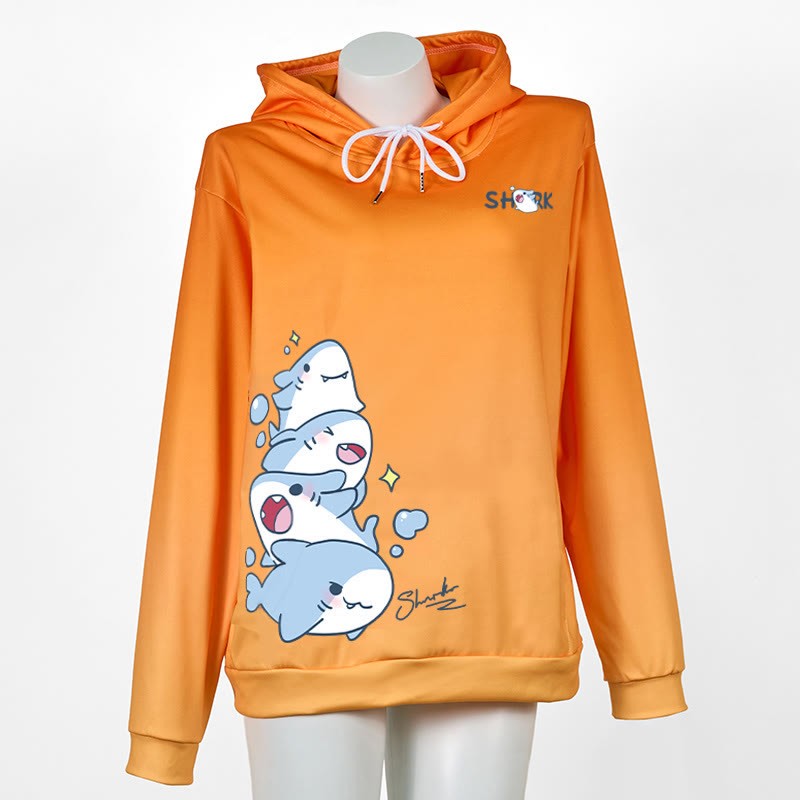 Modakawa Shark Letter Print Loose Hoodie - Orange - 6XL - image 6