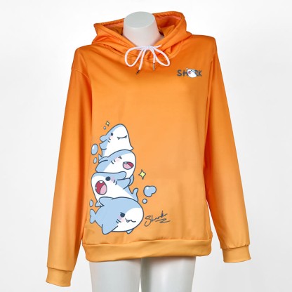 Modakawa Shark Letter Print Loose Hoodie - Orange - 6XL - image 6