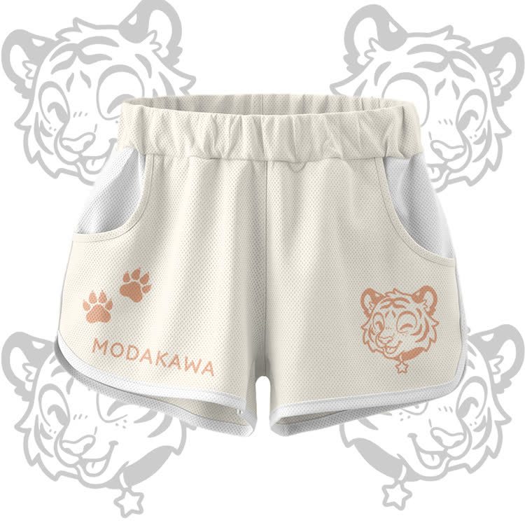 Happy Tiger Graphic Crop Tank Sport Top Shorts Bikini Modakawa Matching Outfit - Beige Shorts - 5XL - image 9