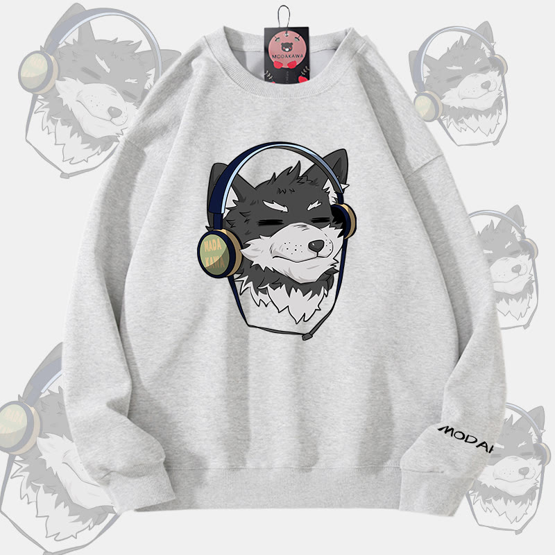 MODAKAWA Koda With Headphones Graphic Unisex Sweatshirt - Grey - 5XL - image 3
