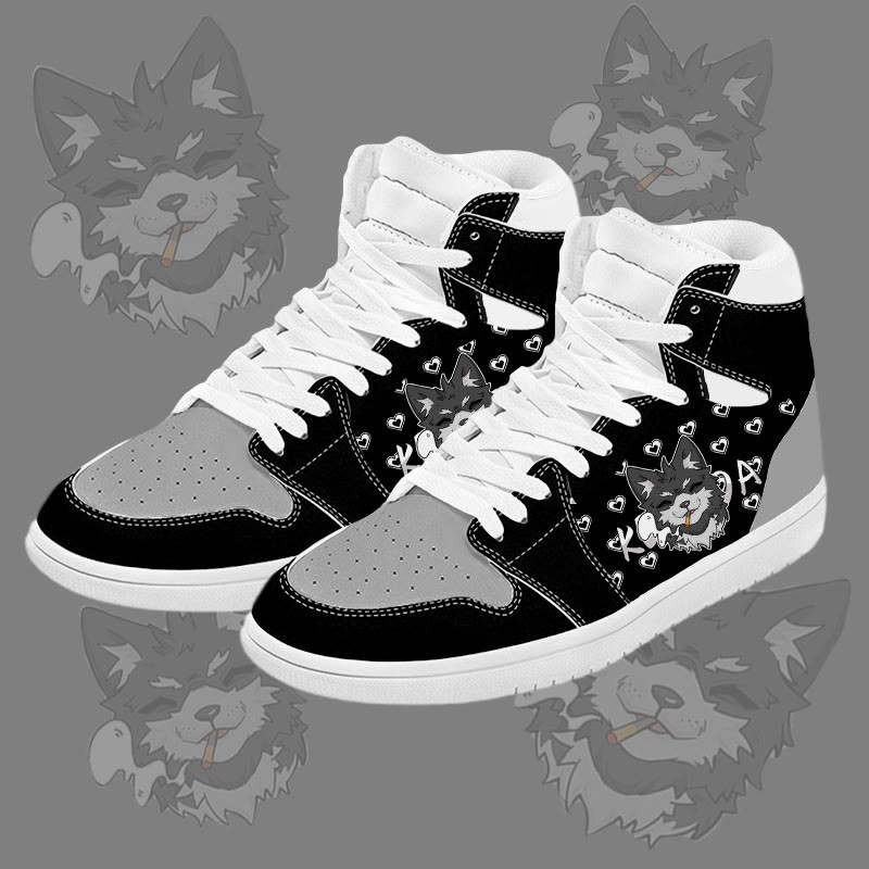 MODAKAWA Koda Smoking Puppy Graphic Color Block High Top Canvas Shoes - Black B - 48 - image 2
