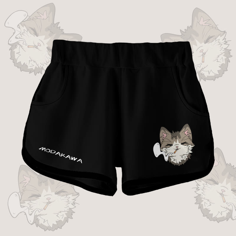 MODAKAWA Gradient Smoking Cat Graphic Shorts - Black - 5XL - image 5